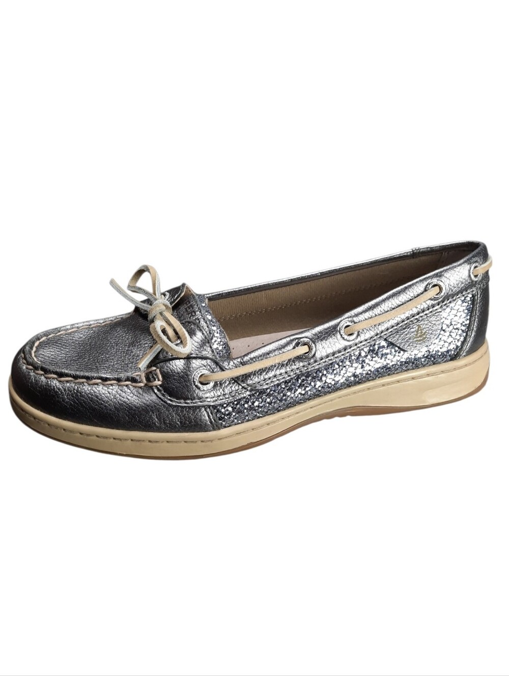 Sperry Angelfish Silver Pave Crystal Boat Shoe SZ 8M